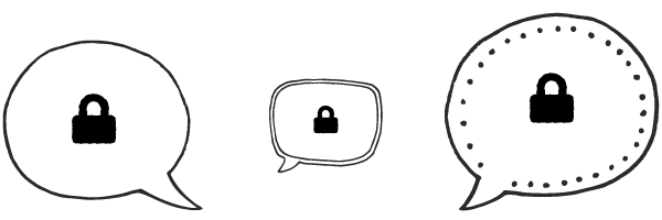 Illustration of three speech bubbles containing padlock icons.