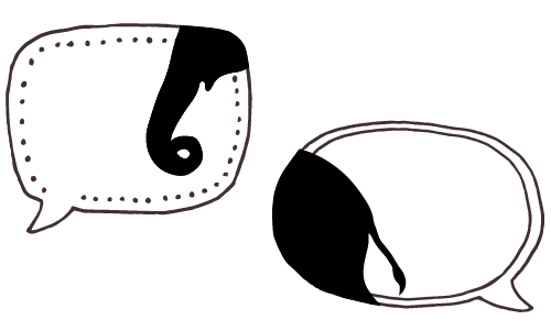 Illustration of two speech bubbles. In one speech bubble is an elephant’s trunk. In the other, the same elephant’s tail appears.